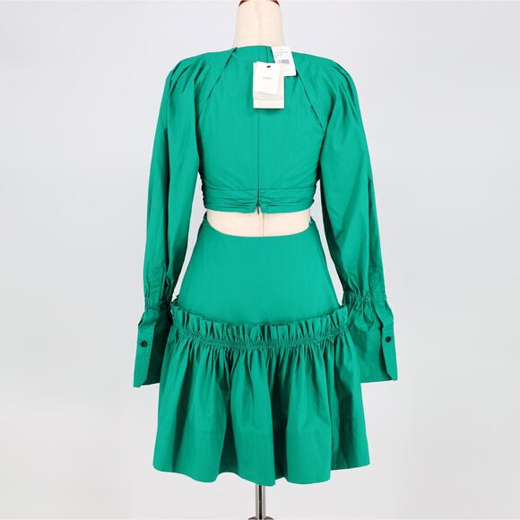 A.L.C. Women Viridian Green Cotton Alexa Cutout Tiered Mini Dress Size US 2 - Picture 6 of 8